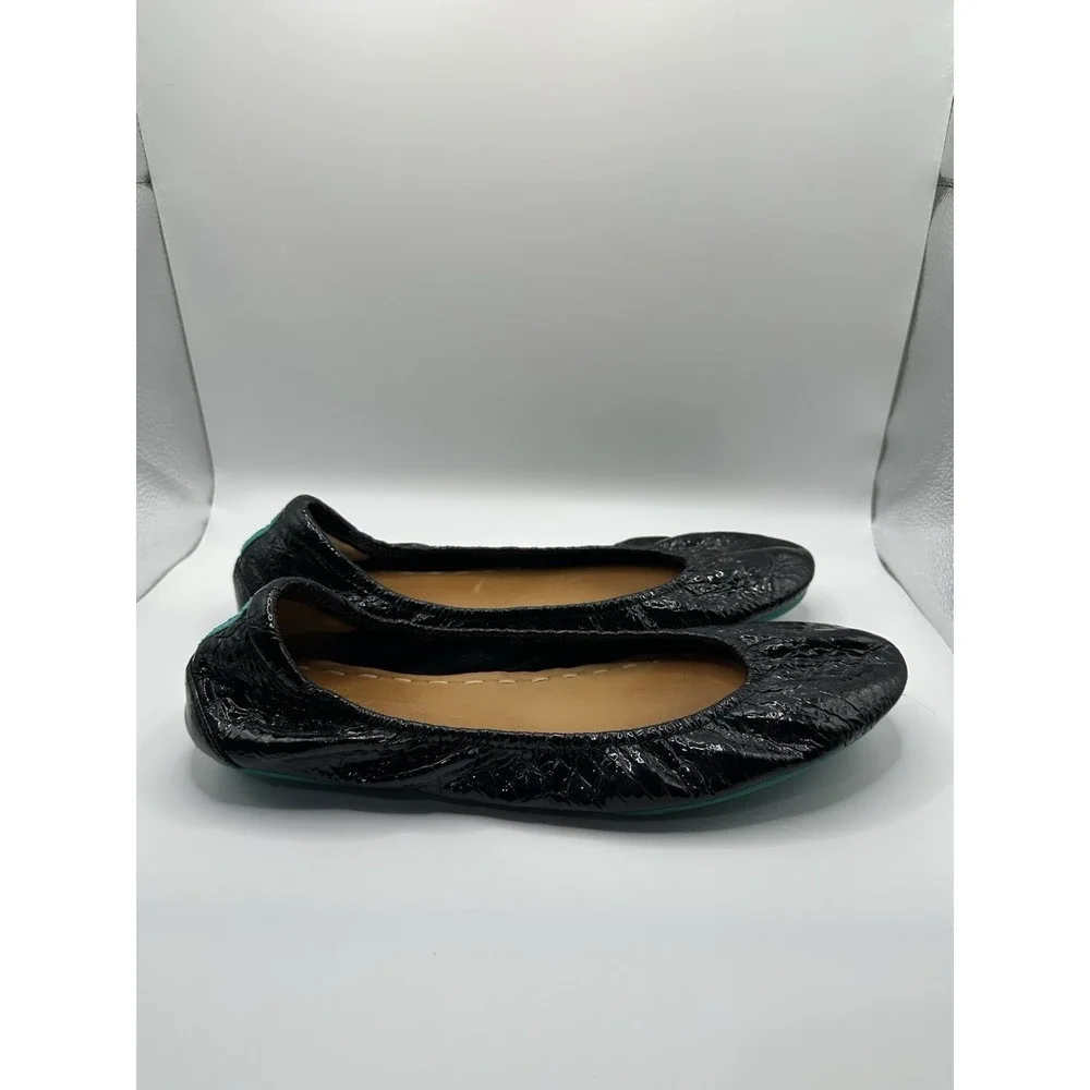 Tieks Black Patent Crinkle Leather Ballet Flats Size 11